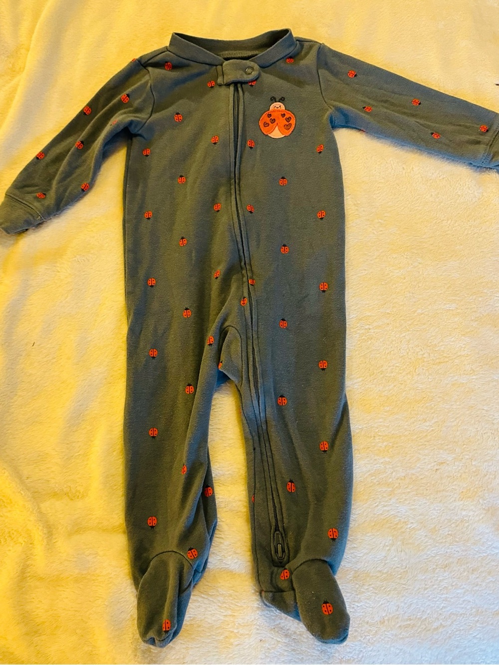 Carter's Olive One-Piece Footed Pajamas with Red Ladybug Print